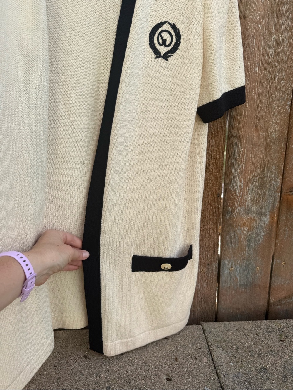 St. John Cream Beige Black Trim Open Front Short Sleeve Cardigan Jacket Medium - Picture 3 of 15